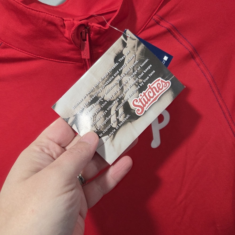 New with tags stiches mlb Philadelphia Phillies Womens Large dry fit quarter zip - Picture 4 of 7